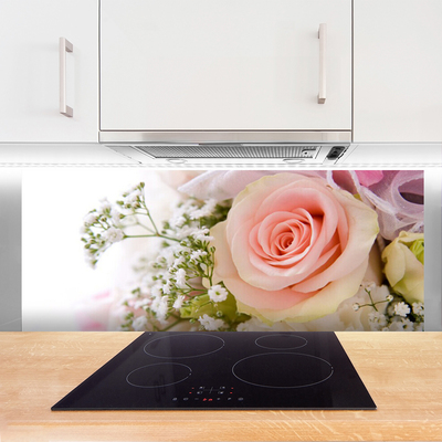 Painel vidro cozinha Planta de flores rosas