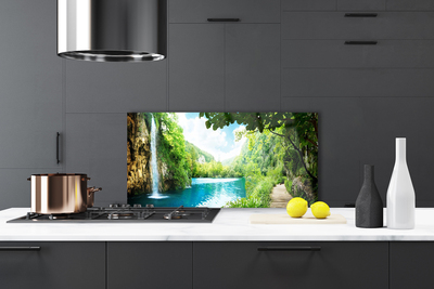 Painel vidro cozinha Cachoeira Lago Natureza