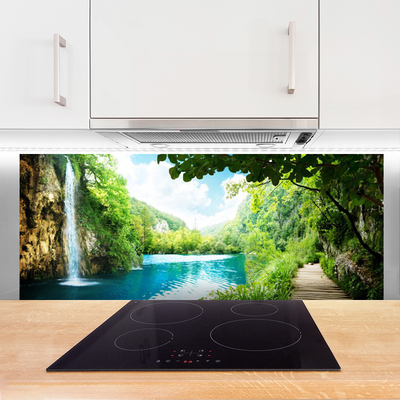 Painel vidro cozinha Cachoeira Lago Natureza