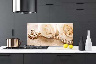 Painel vidro cozinha Planta de flores rosas