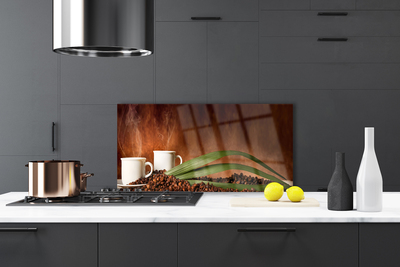 Painel vidro cozinha Canecas Grãos de Café Cozinha