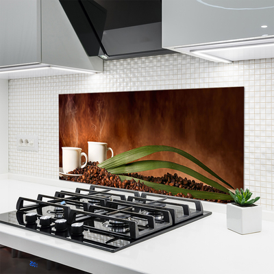 Painel vidro cozinha Canecas Grãos de Café Cozinha