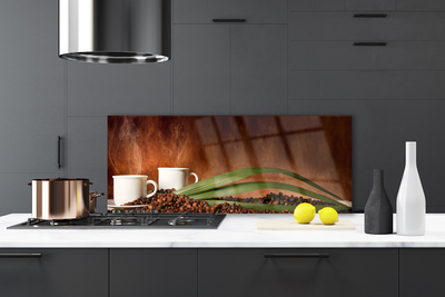 Painel vidro cozinha Canecas Grãos de Café Cozinha