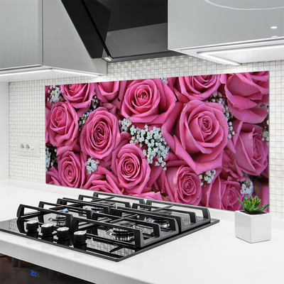Painel vidro cozinha Planta de flores rosas