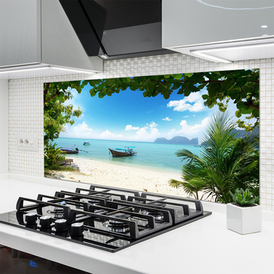 Painel vidro cozinha Paisagem de barco no mar