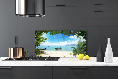 Painel vidro cozinha Paisagem de barco no mar