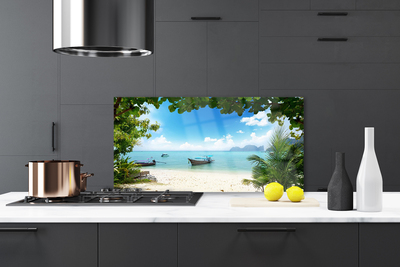 Painel vidro cozinha Paisagem de barco no mar