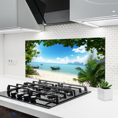 Painel vidro cozinha Paisagem de barco no mar