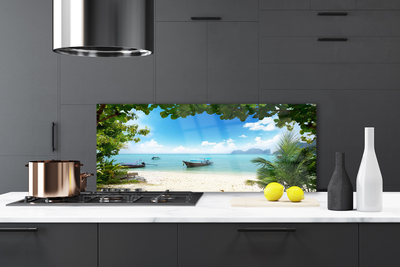 Painel vidro cozinha Paisagem de barco no mar