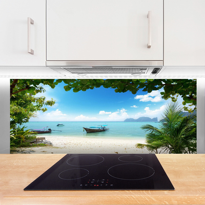 Painel vidro cozinha Paisagem de barco no mar