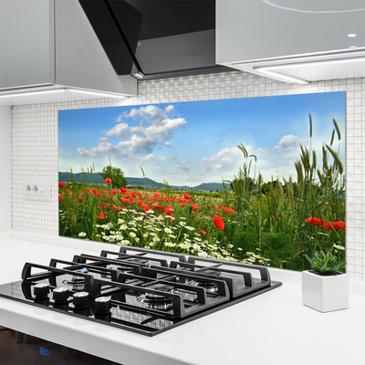 Painel vidro cozinha Flores do Prado Natureza Planta
