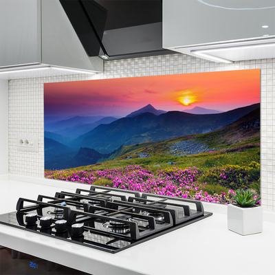 Painel cozinha Montanhas Prado Flores Paisagem