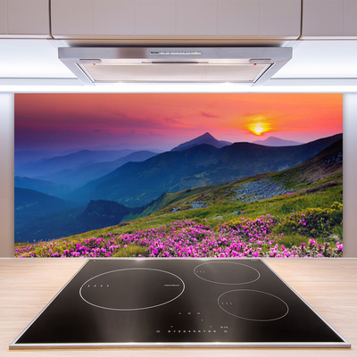 Painel cozinha Montanhas Prado Flores Paisagem