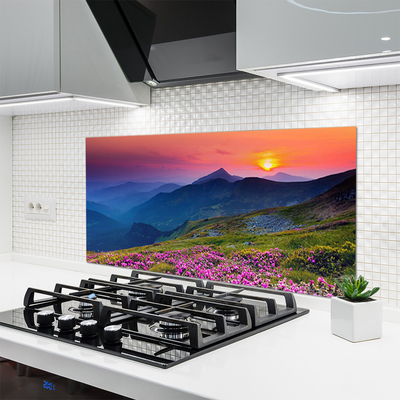 Painel cozinha Montanhas Prado Flores Paisagem