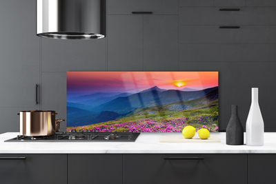 Painel cozinha Montanhas Prado Flores Paisagem