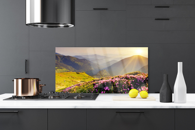 Painel vidro cozinha Paisagem de prados de montanha