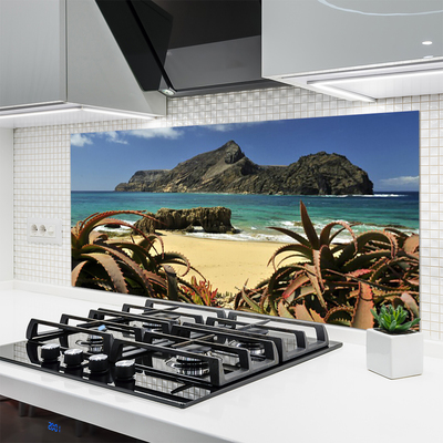 Painel vidro cozinha Paisagem de praia, mar e rocha