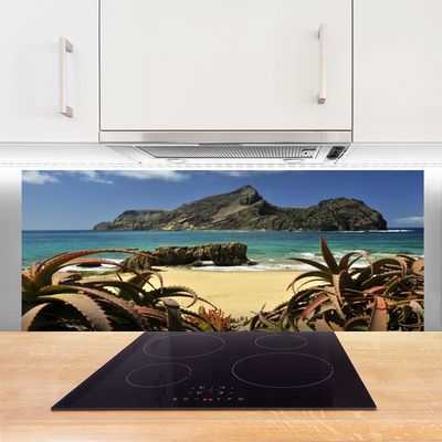 Painel vidro cozinha Paisagem de praia, mar e rocha