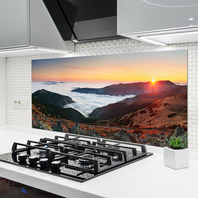 Painel vidro cozinha Montanhas Nuvens Sol Paisagem