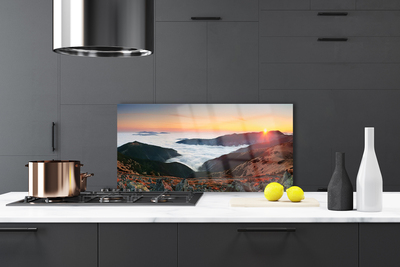 Painel vidro cozinha Montanhas Nuvens Sol Paisagem