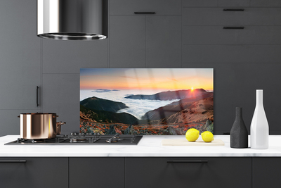 Painel vidro cozinha Montanhas Nuvens Sol Paisagem
