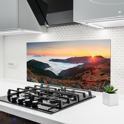 Painel vidro cozinha Montanhas Nuvens Sol Paisagem