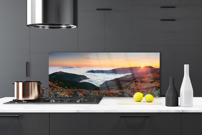 Painel vidro cozinha Montanhas Nuvens Sol Paisagem
