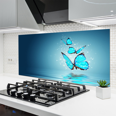 Painel vidro cozinha Arte aquática de borboleta azul
