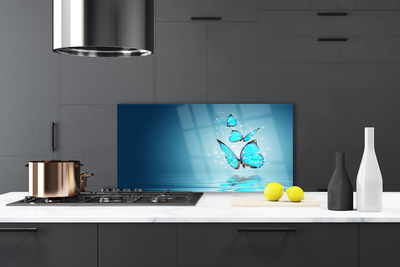 Painel vidro cozinha Arte aquática de borboleta azul
