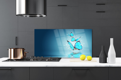 Painel vidro cozinha Arte aquática de borboleta azul