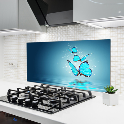 Painel vidro cozinha Arte aquática de borboleta azul