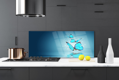 Painel vidro cozinha Arte aquática de borboleta azul