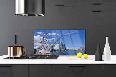 Painel vidro cozinha Barco Mar Cidade Paisagem