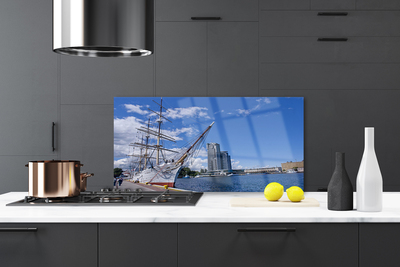 Painel vidro cozinha Barco Mar Cidade Paisagem