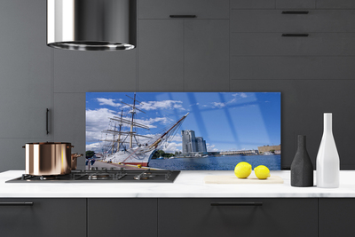 Painel vidro cozinha Barco Mar Cidade Paisagem