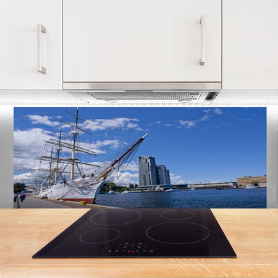 Painel vidro cozinha Barco Mar Cidade Paisagem