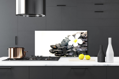 Painel vidro cozinha Flores Pedras Arte