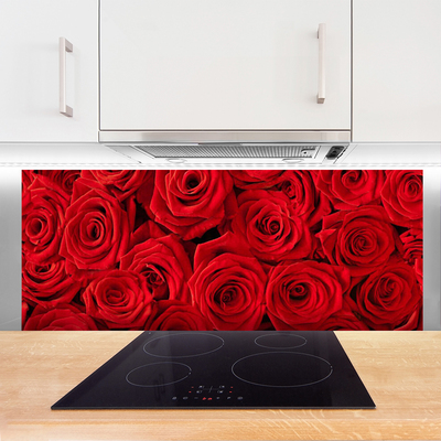 Painel vidro cozinha Planta de flores rosas