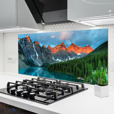 Painel vidro cozinha Paisagem de lago, floresta e montanha