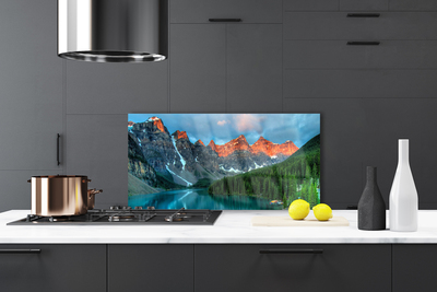 Painel vidro cozinha Paisagem de lago, floresta e montanha