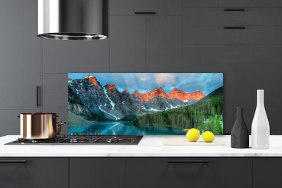 Painel vidro cozinha Paisagem de lago, floresta e montanha