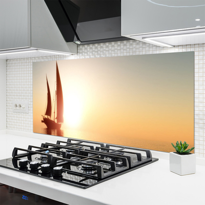 Painel vidro cozinha Barco Mar Sol Paisagem