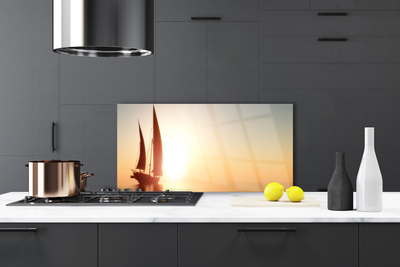 Painel vidro cozinha Barco Mar Sol Paisagem
