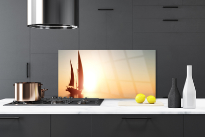 Painel vidro cozinha Barco Mar Sol Paisagem