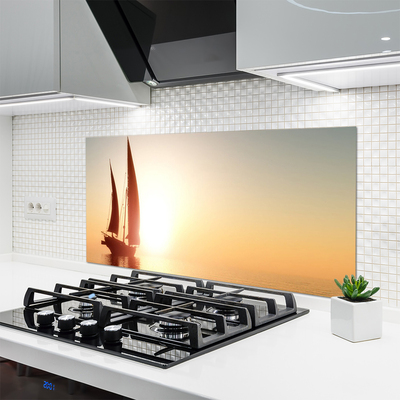 Painel vidro cozinha Barco Mar Sol Paisagem