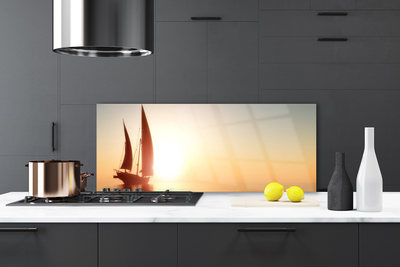 Painel vidro cozinha Barco Mar Sol Paisagem