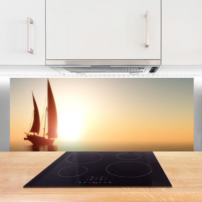Painel vidro cozinha Barco Mar Sol Paisagem
