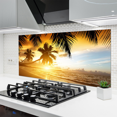 Painel vidro cozinha Praia Palmeira Mar Paisagem