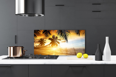 Painel vidro cozinha Praia Palmeira Mar Paisagem