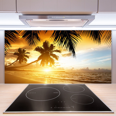 Painel vidro cozinha Praia Palmeira Mar Paisagem